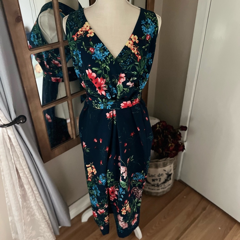 Floral V-Neck Navy Jumpsuit